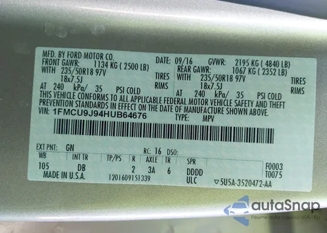 2017 Ford Escape Titanium from USA, damaged, VIN 1FMCU9J94HUB64676